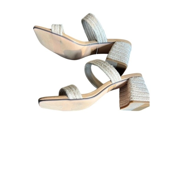 Woven Braided Double Strap Block Heel Sandals in Natural Beige Summer Mules - Picture 3 of 9